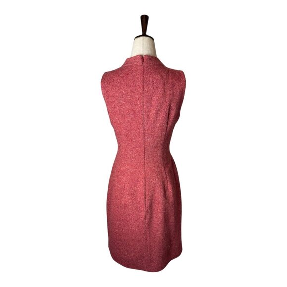 Hobbs London Dress Women 4 Red Wool Silk Tweed Button Neckline Sheath Preppy - Picture 2 of 13